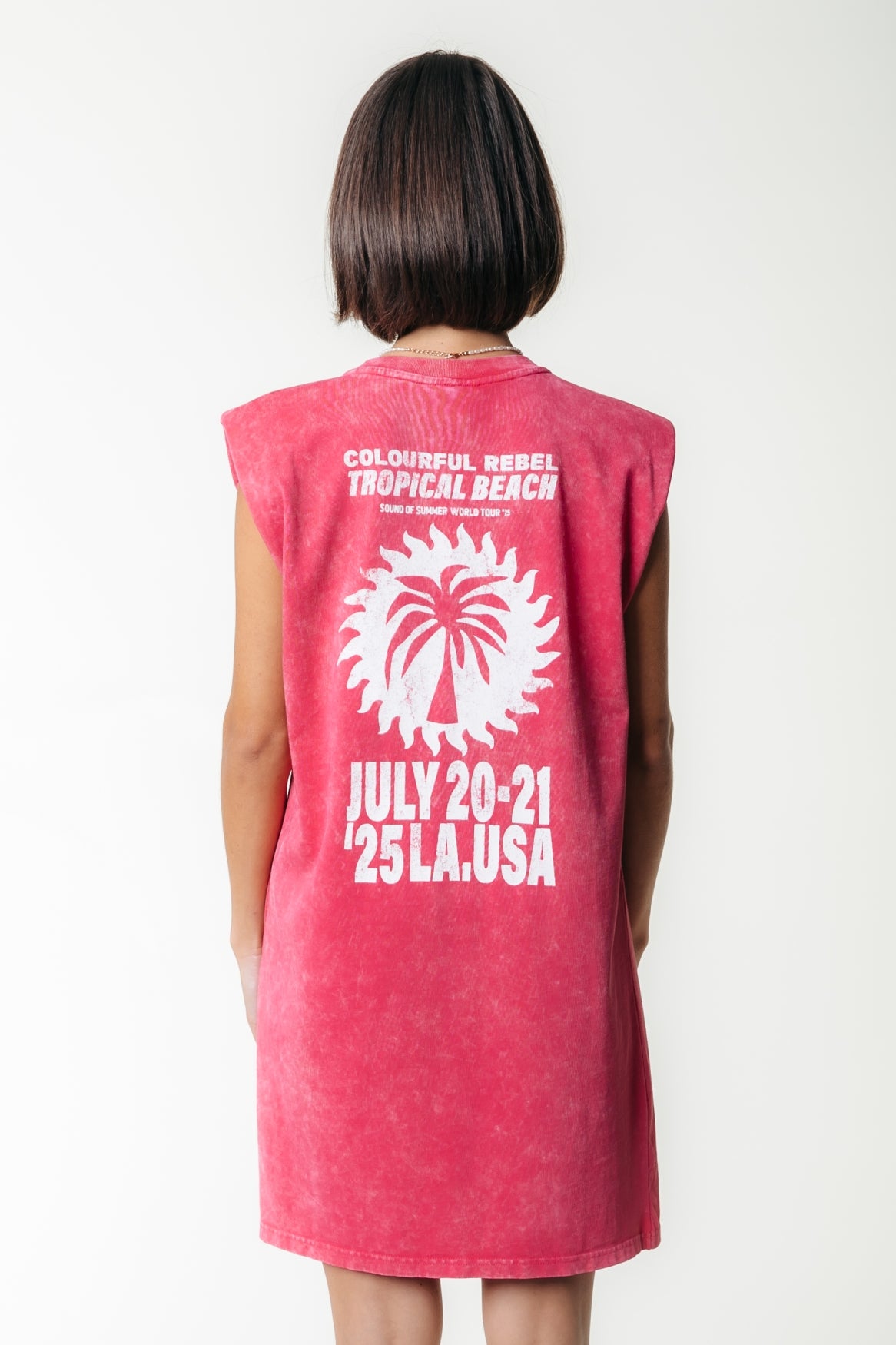 Tropical Beach Tour Acid Wash Padded Dress SL