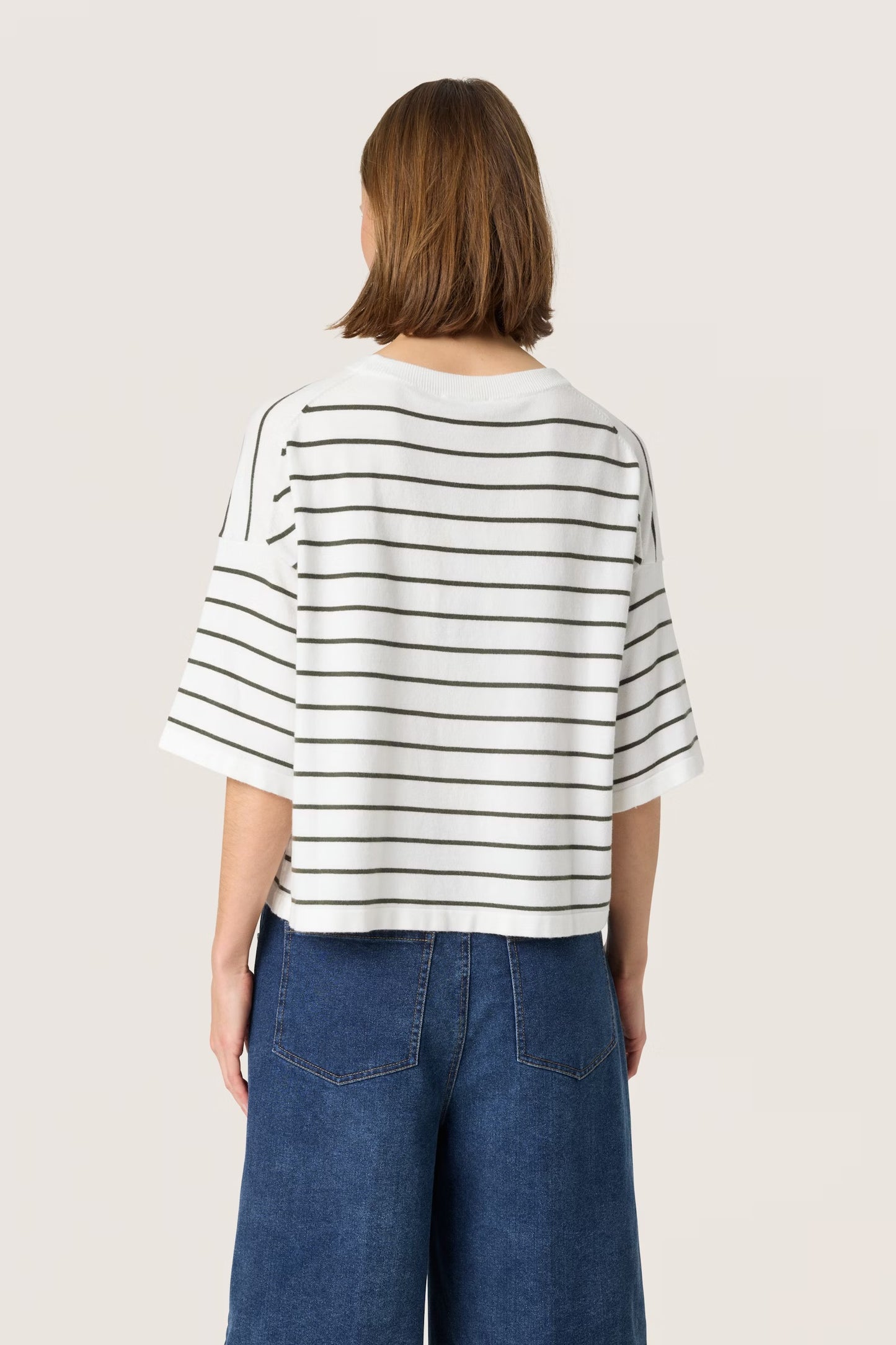 SLSpina Boxy Pullover SS White w Grape Leaf Stripe