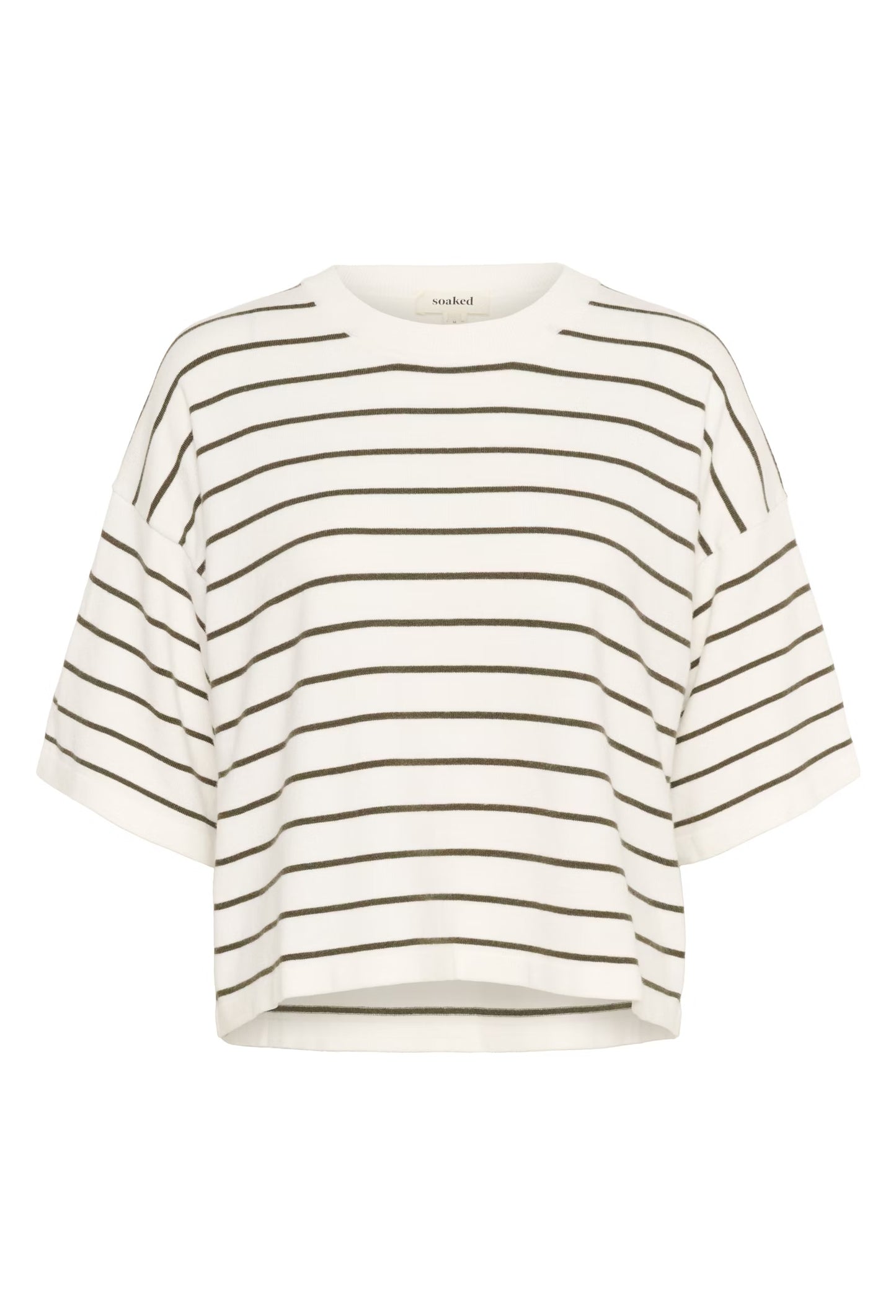 SLSpina Boxy Pullover SS White w Grape Leaf Stripe