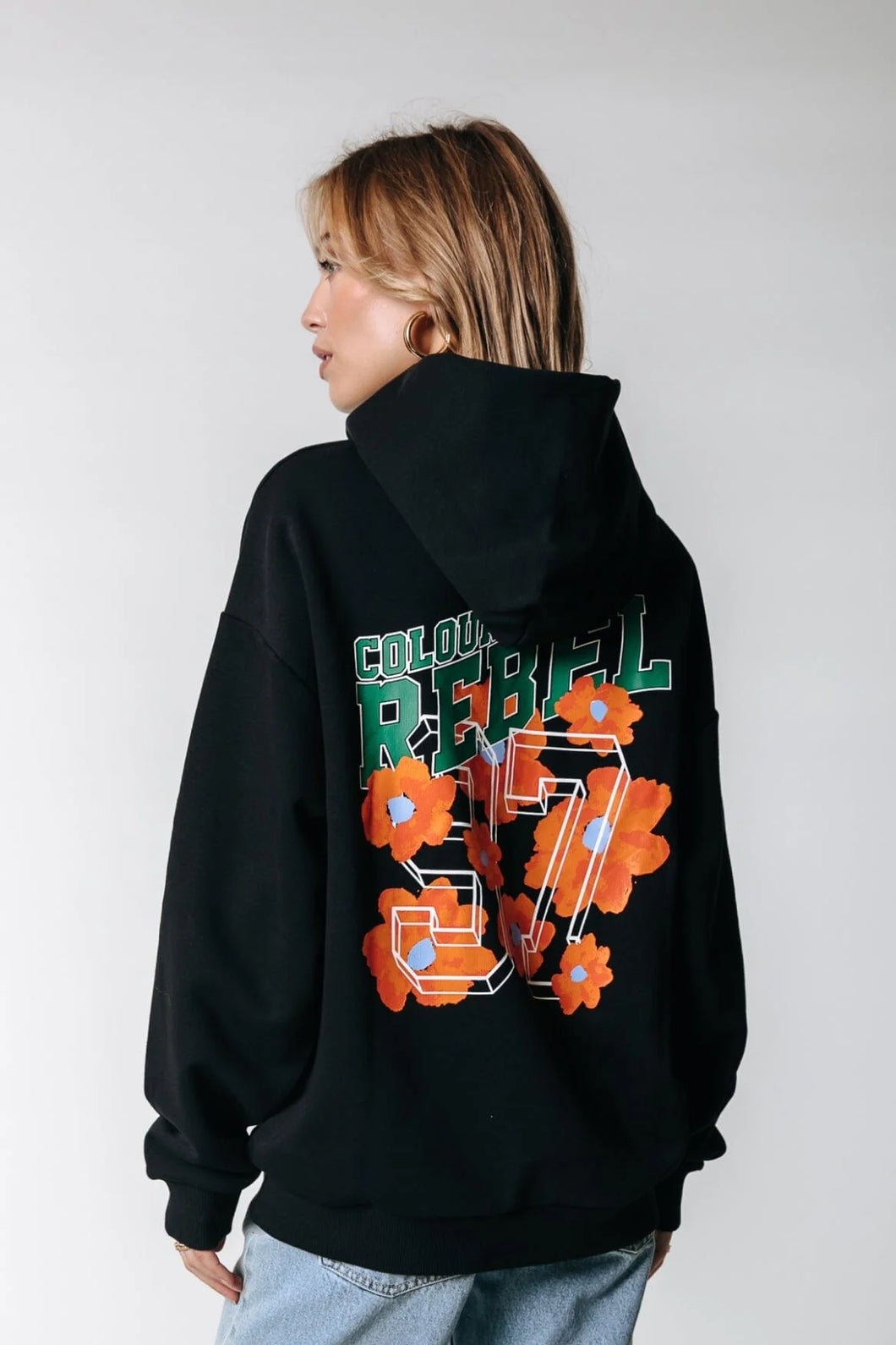 Aqua Flowers Oversized Hoodie