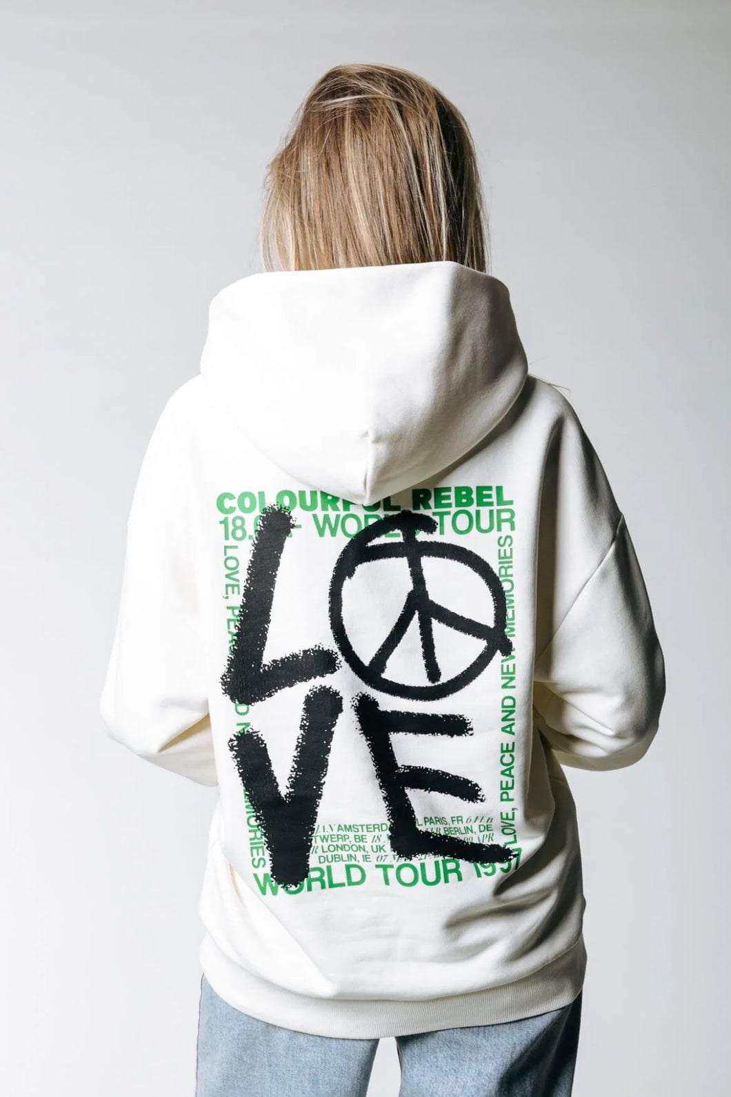 Love Peace Oversized Hoodie Off white