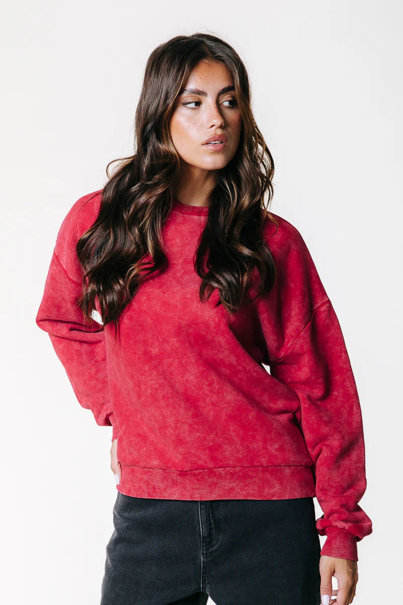 Rebel Braid Acid Wash Dropped Shoulder Sweat